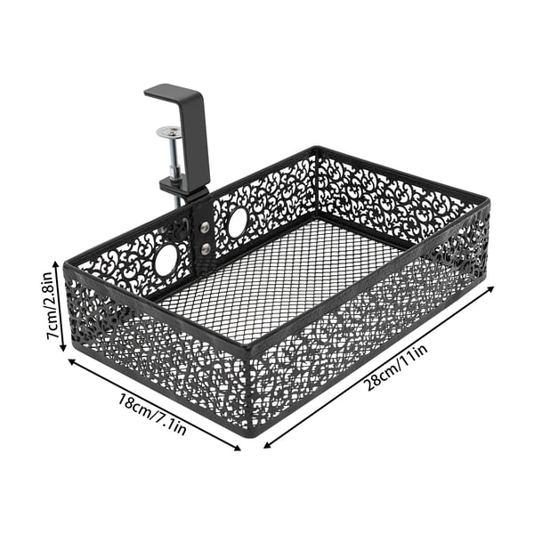 Opbevaring under skrivebord - Kurv/Organizer - 360° Roterbar - Bordklemme 0,76–5,08 cm - 28×18×7 cm - Max 2 kg - Sort