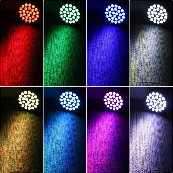 LED PAR-valo - Flat Par DMX512 - 27×8W RGBW 4‑in‑1 - 216W - 8 kanavaa - Ääniohjaus & automaattinen - Master‑slave - EU‑pistoke 90–240V