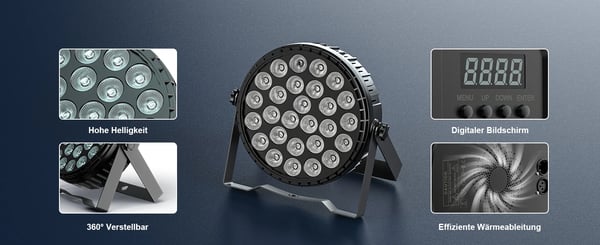 LED PAR-valo - Flat Par DMX512 - 27×8W RGBW 4‑in‑1 - 216W - 8 kanavaa - Ääniohjaus & automaattinen - Master‑slave - EU‑pistoke 90–240V