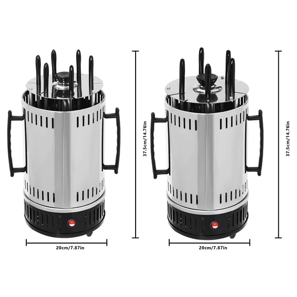 Vertikal elektrisk grill SW-6, 1000 W, rustfrit stål, automatisk rotisseri, 6 spyd, røgfri, grå