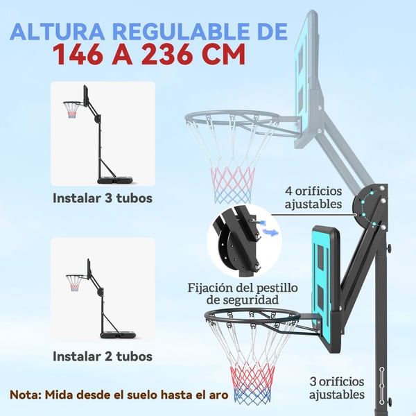 Basketställning - Basketkorg Utomhus - Justerbar Höjd 180–270 cm - Svart