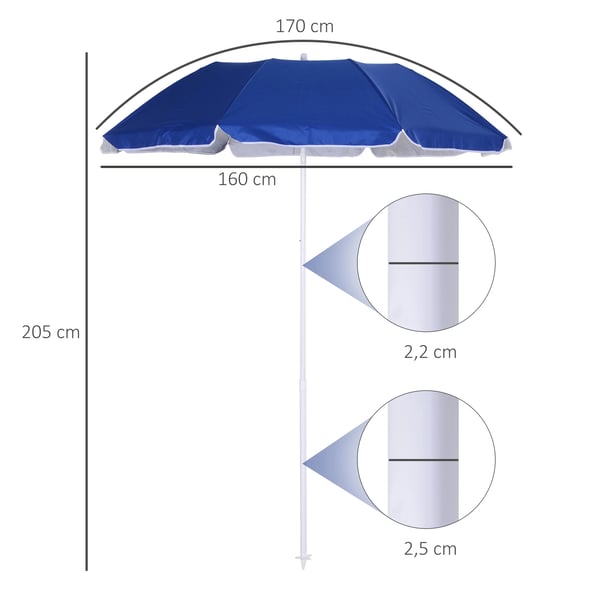 Strandparasoll - Solparasoll - Ø160 cm - UV-skydd - Vattentät - Stor - Blå