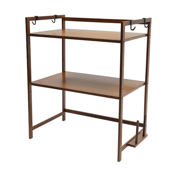 Köksförvaring - Mikrovågsugnshylla - 2 våningar - Bambu - 4 krokar - 55×35×67 cm - 10–12,5 kg per hyllplan - Plommon
