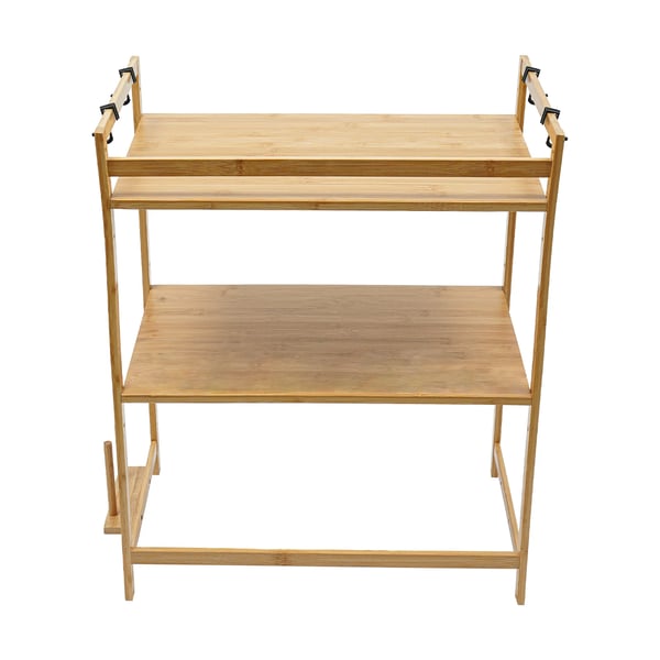 Køkkenhylde - Mikroovnsstativ - Bambus - 2 niveauer - 4 kroge - 55×35×67 cm - 10–12,5 kg pr. hylde - Mørk khaki