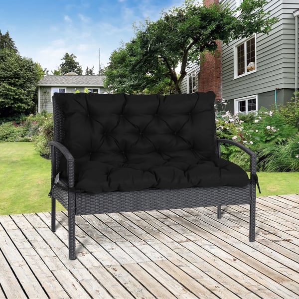 Bänkdyna - Med ryggstöd - 2-sits - 100 x 98 x 8 cm - Tryckavlastande - Fiberfyllning - 100% Polyester - Svart