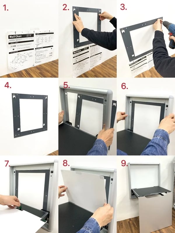 Vægmonteret klapstol - Foldesæde med ben - Aluminiumlegering - Til entré/altan - Sammenklappelig trappeskammel - Pladsbesparende