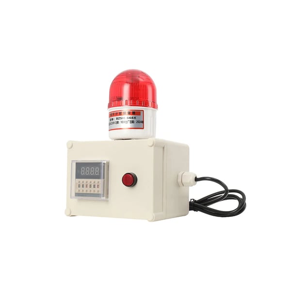 Industriellt ljud- och ljuslarm - BJQ-PQZYW-302 - 90–110 dB - 220 V AC - Cyklisk tids-/arbetspåminnelse - Siren med blinkljus - Inkl. lampa