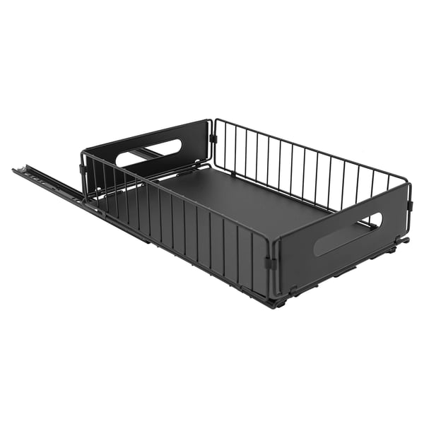Utdragbar skåpsorganisatör - Förvaringskorgar - Rostbeständigt kolstål - 2-pack - Bärkapacitet 4–5 kg per korg - Mått 37,5×24,5×10 cm - Svart