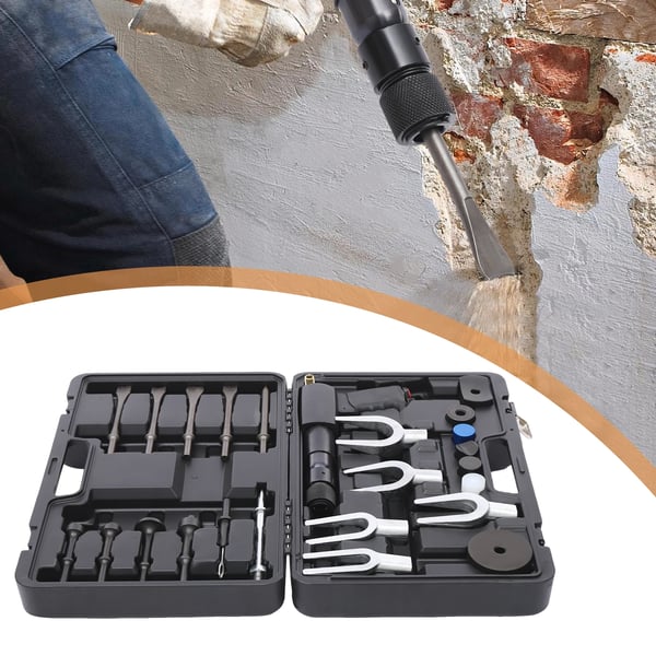 Tryklufthammer - Pneumatisk mejselsæt - Rustbestandig - Multifunktion til bilreparation - 8,5 kg - Kuffert 45×30×12 cm - Sort
