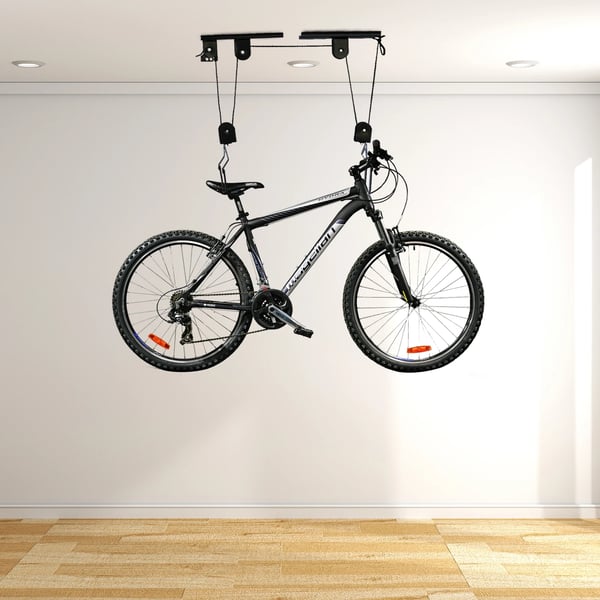 Cykelhiss för takmontering, taljsystem för garage, svart