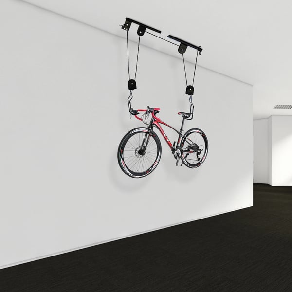 Cykelhiss för takmontering, taljsystem för garage, svart