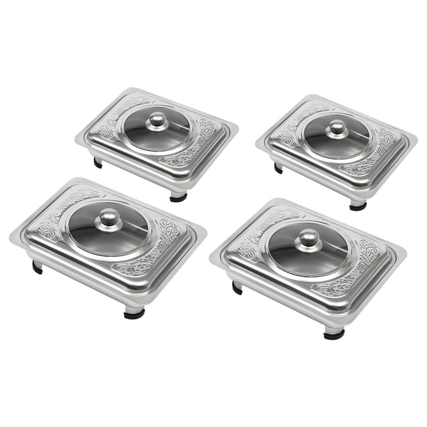 Buffetvarmer Chafing Dish Sæt - Rektangulære Fade Med Låg - 4-Pak - Rustfrit Stål & Glas - Til 7–9 Personer - Sølv