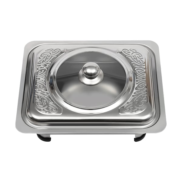 Buffetvarmer Chafing Dish Sæt - Rektangulære Fade Med Låg - 4-Pak - Rustfrit Stål & Glas - Til 7–9 Personer - Sølv
