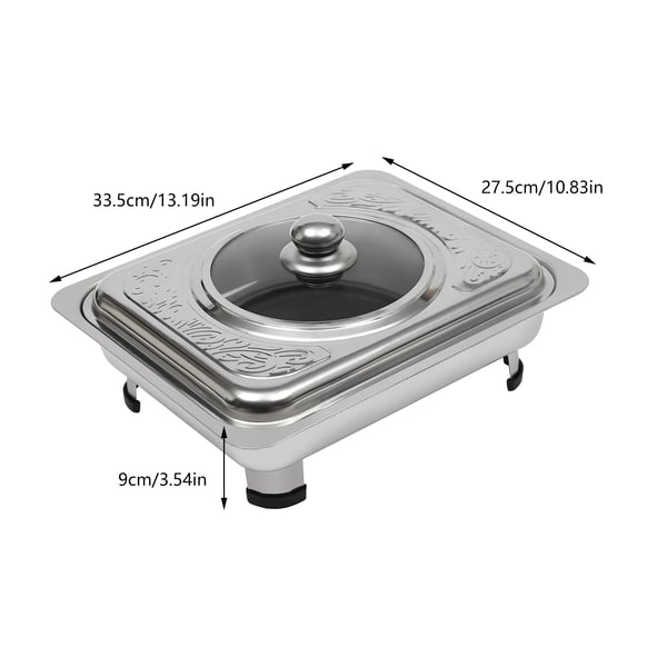 Buffetvarmer Chafing Dish Sæt - Rektangulære Fade Med Låg - 4-Pak - Rustfrit Stål & Glas - Til 7–9 Personer - Sølv