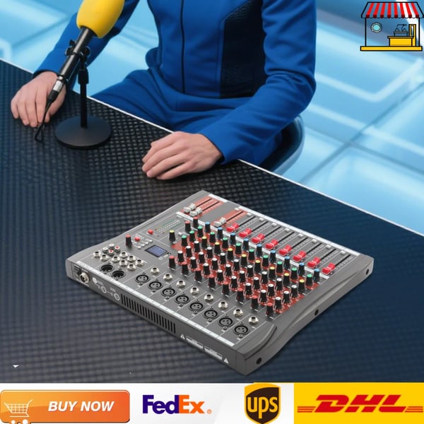 Lydmixer - Digitalt mixerbord - 8 Kanaler - USB & Bluetooth - Studiebrug - Sort