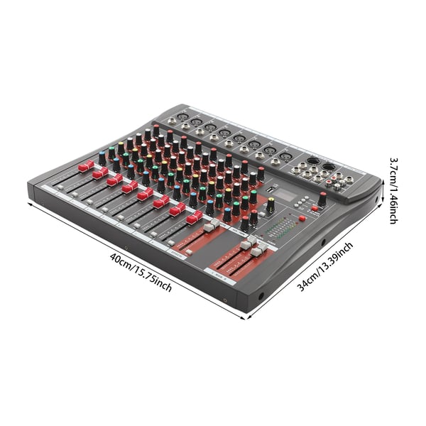 Lydmixer - Digitalt mixerbord - 8 Kanaler - USB & Bluetooth - Studiebrug - Sort