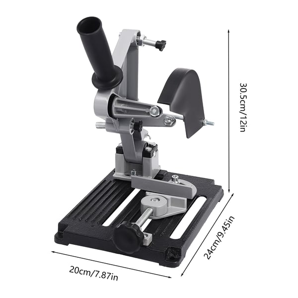Stativ för vinkelslip - Justerbar skärhållare - Fristående - För 100-typ - Skärdjup 3 cm, Klämvidd 6 cm - 24×20×30,5 cm - Grå/Svart