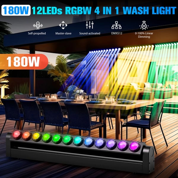 LED lavavalo - 180W wall wash moving head - 12×15W RGBW - DMX512/RDM 7/11/55 kanavaa - Auto/ääniohjattu - 90–240V - Lämmin valo