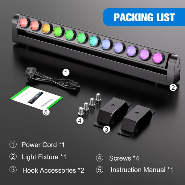 LED lavavalo - 180W wall wash moving head - 12×15W RGBW - DMX512/RDM 7/11/55 kanavaa - Auto/ääniohjattu - 90–240V - Lämmin valo
