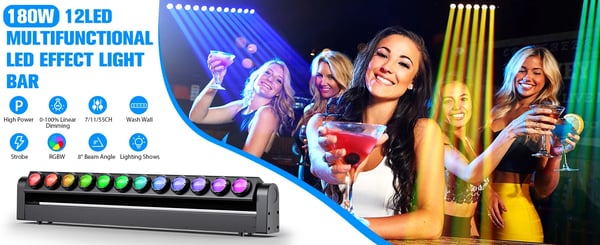 LED lavavalo - 180W wall wash moving head - 12×15W RGBW - DMX512/RDM 7/11/55 kanavaa - Auto/ääniohjattu - 90–240V - Lämmin valo