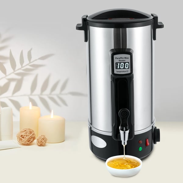 Vokssmelter til lysestøbning - Elektrisk voksvarmer - 12 l - 1100 W - Rustfrit stål 201 - Opvarmet taphane - Mørk khaki