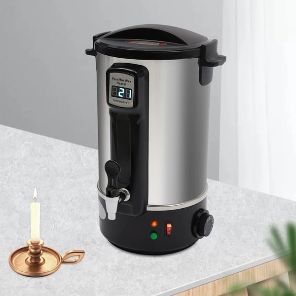 Vokssmelter til lysestøbning - Elektrisk voksvarmer - 12 l - 1100 W - Rustfrit stål 201 - Opvarmet taphane - Mørk khaki