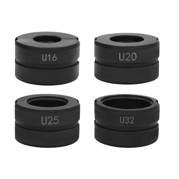 Presbakker - U-type 4 stk - Til PEX, PB, aluminium-plast rør - Størrelser 16/20/25/32 mm - Cr45-stål - Hærdet, sortoxideret - Sort