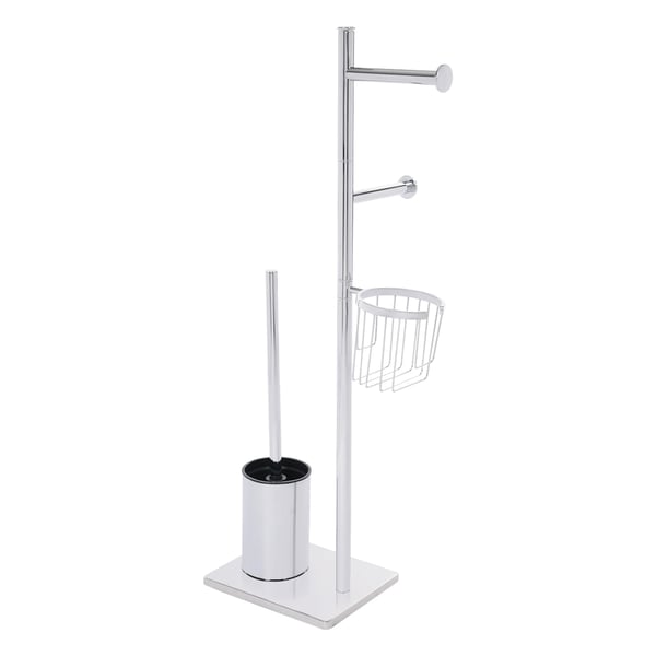 Vessapaperiteline - wc-harjalla - Ruostumaton teräs 201/304 - Pohja 20×16 cm, pidin 13,5 cm - Kori Ø10,2×10 cm - Hopea