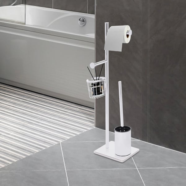 Vessapaperiteline - wc-harjalla - Ruostumaton teräs 201/304 - Pohja 20×16 cm, pidin 13,5 cm - Kori Ø10,2×10 cm - Hopea