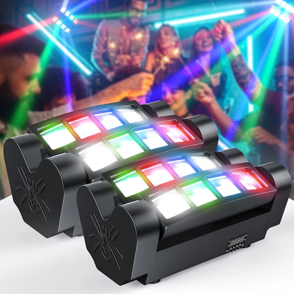 2 kpl LED Spider Beam - Moving Head lavavalo - 8x10W RGBW - DMX512 7/15 kanavaa - Ääni/Auto/Master-Slave - LCD-näyttö - EU-pistoke