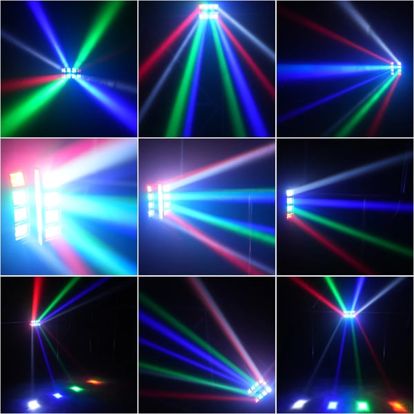 2 stk LED Spider Beam - Moving Head Scenelys - 8x10W RGBW - DMX512 7/15 kanaler - Lyd/Auto/Master-Slave - LCD-display - EU-stik
