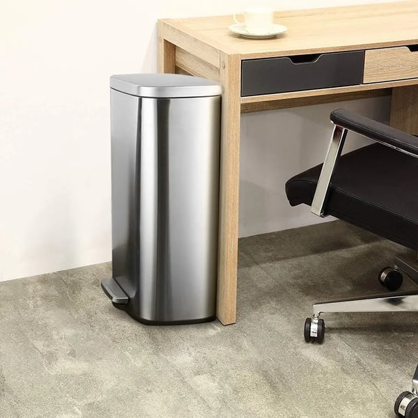 Pedalspand - Affaldsspand - 30 l - Rustfrit stål - Soft-close låg - Rektangulær - Sølv
