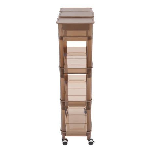 Opbevaringsvogn på hjul - 4-etagers rullevogn - 2 bokse - PP-plast - 45×23,5×91 cm - Max 10 kg - Gennemsigtig brun