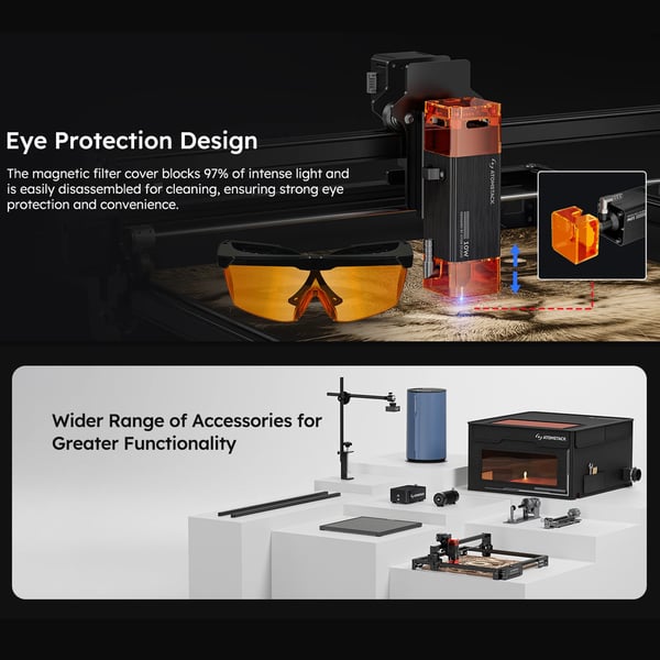 A10 Pro V2 - Lasergraver / Lasergravermaskine - 12 W Laser - Øjenbeskyttelse - Til Metalgravering - Hurtig Montering