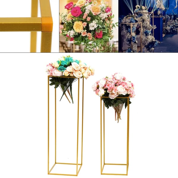 2 stk. bryllups blomsterstativer, metal søjlevaser, 100+80 cm, gulv/udendørs, guld