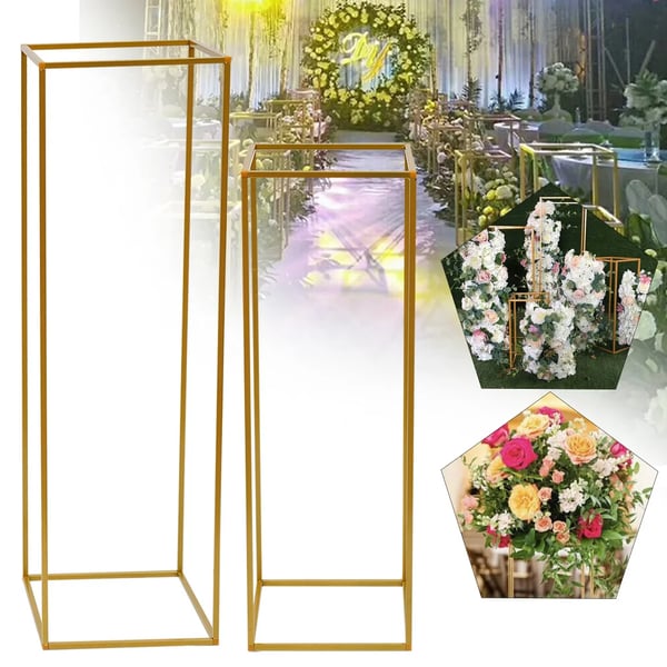 2 stk. bryllups blomsterstativer, metal søjlevaser, 100+80 cm, gulv/udendørs, guld