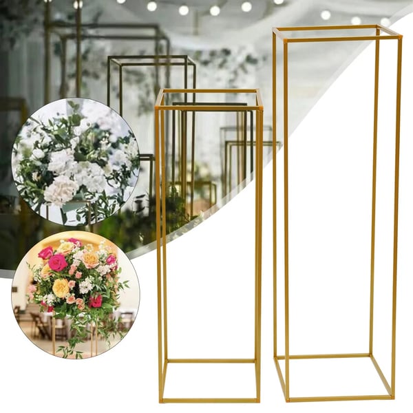 2 stk. bryllups blomsterstativer, metal søjlevaser, 100+80 cm, gulv/udendørs, guld