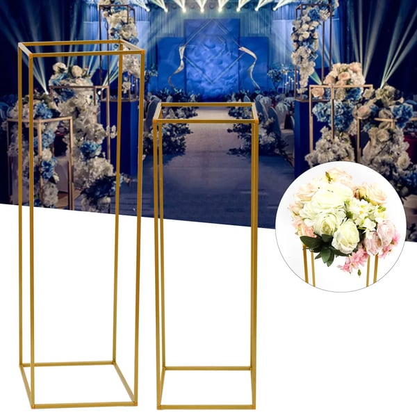 2 stk. bryllups blomsterstativer, metal søjlevaser, 100+80 cm, gulv/udendørs, guld