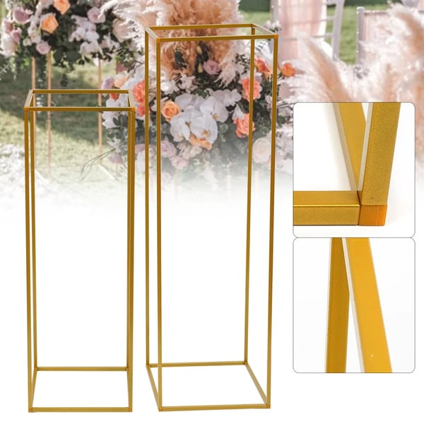 2 stk. bryllups blomsterstativer, metal søjlevaser, 100+80 cm, gulv/udendørs, guld