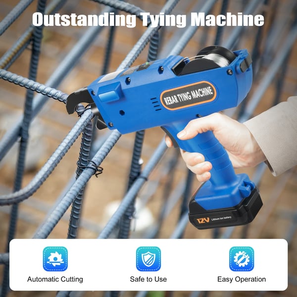 Armeringsbindemaskine - Automatisk trådbinder - 8–34 mm - Batteridrevet 4500 mAh - 110/220 V EU/US - Med batterier - CE-certificeret - Blå