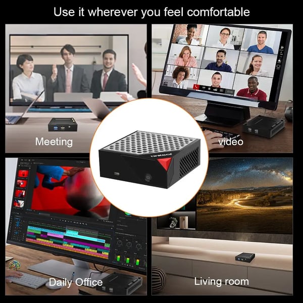 MBOX 6 - Minitietokone - AMD Ryzen 5 6600H (6C/12T, 4,5 GHz) - Muisti 16 Gt - SSD 512 Gt - Kolmoisnäyttö 4K - Windows 11, Wi‑Fi 6, 2,5G LAN - Hopea