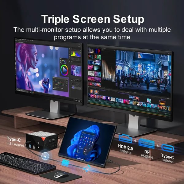 MBOX 6 - Minitietokone - AMD Ryzen 5 6600H (6C/12T, 4,5 GHz) - Muisti 16 Gt - SSD 512 Gt - Kolmoisnäyttö 4K - Windows 11, Wi‑Fi 6, 2,5G LAN - Hopea