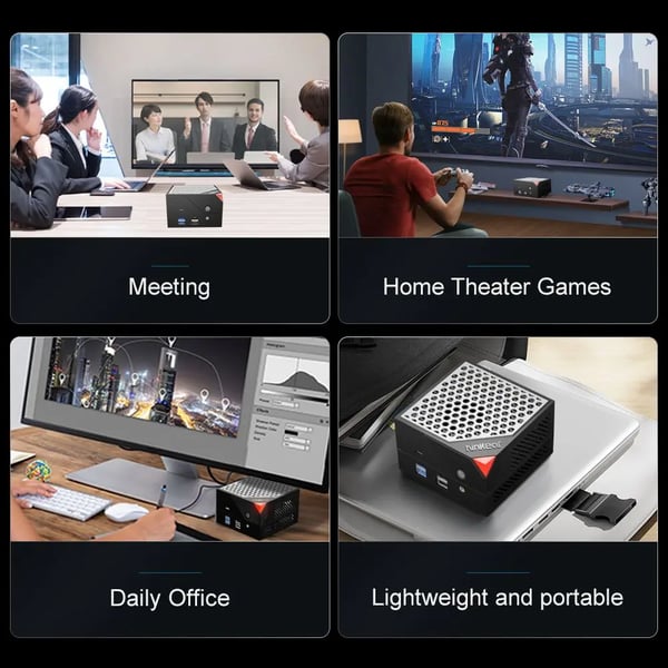 MBOX 6 - Minitietokone - AMD Ryzen 5 6600H (6C/12T, 4,5 GHz) - Muisti 16 Gt - SSD 512 Gt - Kolmoisnäyttö 4K - Windows 11, Wi‑Fi 6, 2,5G LAN - Hopea