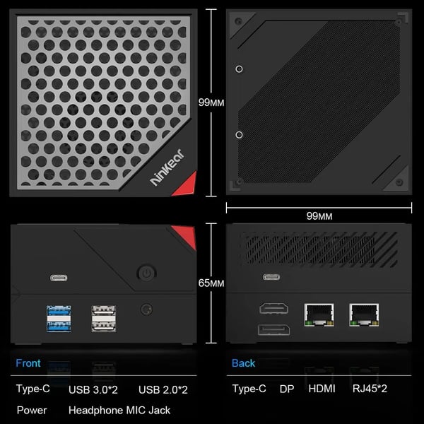 MBOX 6 - Minitietokone - AMD Ryzen 5 6600H (6C/12T, 4,5 GHz) - Muisti 16 Gt - SSD 512 Gt - Kolmoisnäyttö 4K - Windows 11, Wi‑Fi 6, 2,5G LAN - Hopea