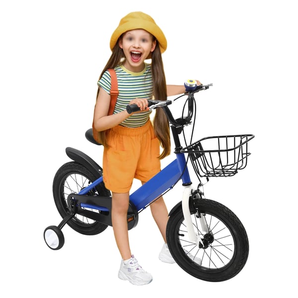 Børnecykel - Hjul 35,6 cm - Til 3–5 år - Støttehjul - Sikkerhedsbremser - Maks 35 kg - Blå