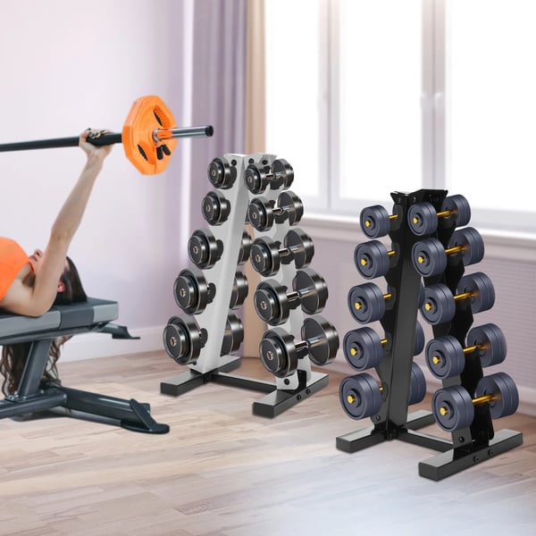 Håndvægtsstativ - Dumbbell Rack - 5 Par Håndvægte - 100 kg Kapacitet - 5 Niveauer - Metal - Ikke-foldbar - Sort