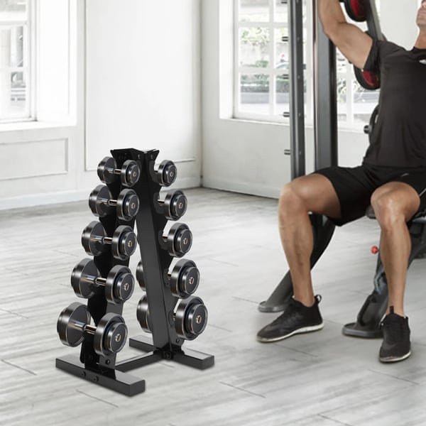 Håndvægtsstativ - Dumbbell Rack - 5 Par Håndvægte - 100 kg Kapacitet - 5 Niveauer - Metal - Ikke-foldbar - Sort