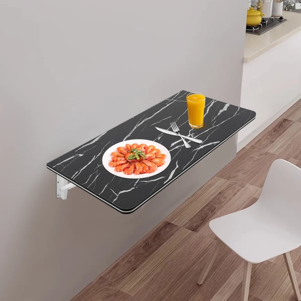 Seinään asennettava taittopöytä - Ruokapöytä/työpöytä - 80×40 cm - Kantavuus 30 kg - 16 mm kansi - MDF ja metalli - Ruosteenkestävä - Musta
