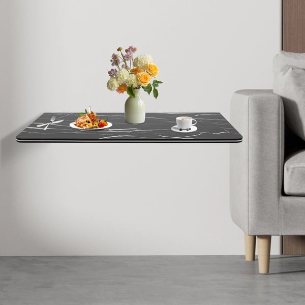 Seinään asennettava taittopöytä - Ruokapöytä/työpöytä - 80×40 cm - Kantavuus 30 kg - 16 mm kansi - MDF ja metalli - Ruosteenkestävä - Musta