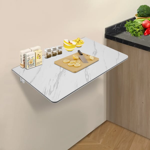 Seinään asennettava taittopöytä - Ruokapöytä - Kosteudenkestävä - Mitat 90×50 cm - Kantavuus 30 kg - Levy 16 mm MDF + Metalli - Valkoinen